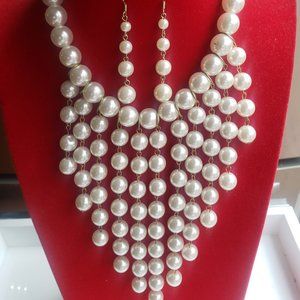 Faux Pearl Waterfall Necklace Set.